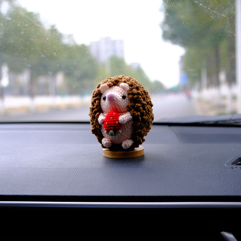 Crochet Strawberry Hedgehog Car Dashboard Decor, Cute Chunky Hedgehog Car Accessory, Anime Car Interior Accessory for Women/Teens, Car Gifts