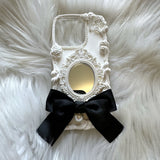 Decoden Phone Case, Ribbon Bow Phone Case with Mirror, Baroque Aesthetic Phone Case, Elegant Phone Case for iPhone 13/14/15 Pro Max, Galaxy