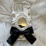 Decoden Phone Case, Ribbon Bow Phone Case with Mirror, Baroque Aesthetic Phone Case, Elegant Phone Case for iPhone 13/14/15 Pro Max, Galaxy