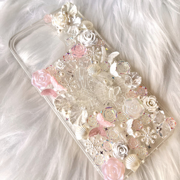 Decoden Phone Case, Butterfly Phone Case, Baroque Rose/Shell 3D iPhone Case, Crystal Phone Case for 12/13/14/15 Pro Max, Galaxy, Google