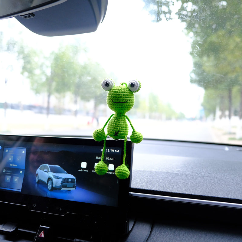 Crochet Frog Car Dashboard Decor, Green Frog Car Accessories, Anime Car Accessories, Cute Interior Car Accessories for Women/Teens