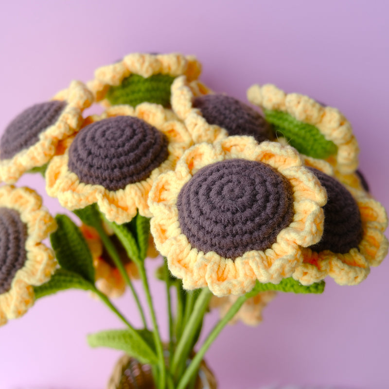 Crochet Sunflower Flower Bouquet, Sunflower Bunch, Crochet Floral Arrangements, Everlasting Flower, Office Desk Decor, Housewarming Gifts