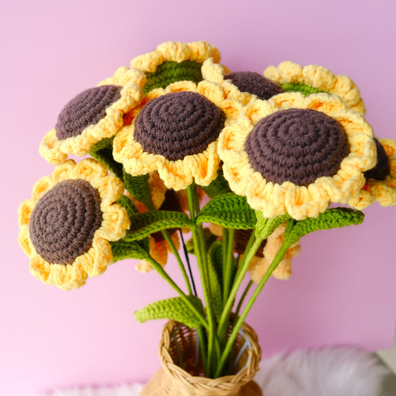 Crochet Sunflower Flower Bouquet, Sunflower Bunch, Crochet Floral Arrangements, Everlasting Flower, Office Desk Decor, Housewarming Gifts