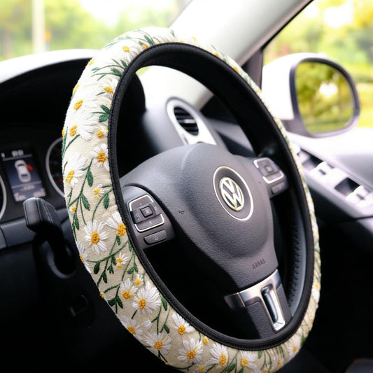 Hippie Flower Embroidery Steering Wheel Cover