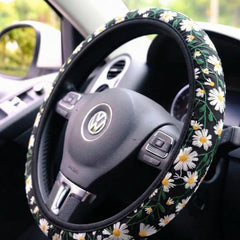 Hippie Flower Embroidery Steering Wheel Cover