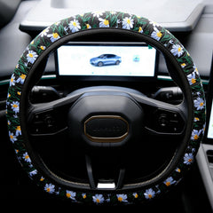 Hippie Flower Embroidery Steering Wheel Cover