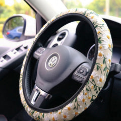Hippie Flower Embroidery Steering Wheel Cover