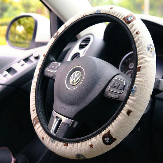 Cat Embroidery Elastic Steering Wheel Cover