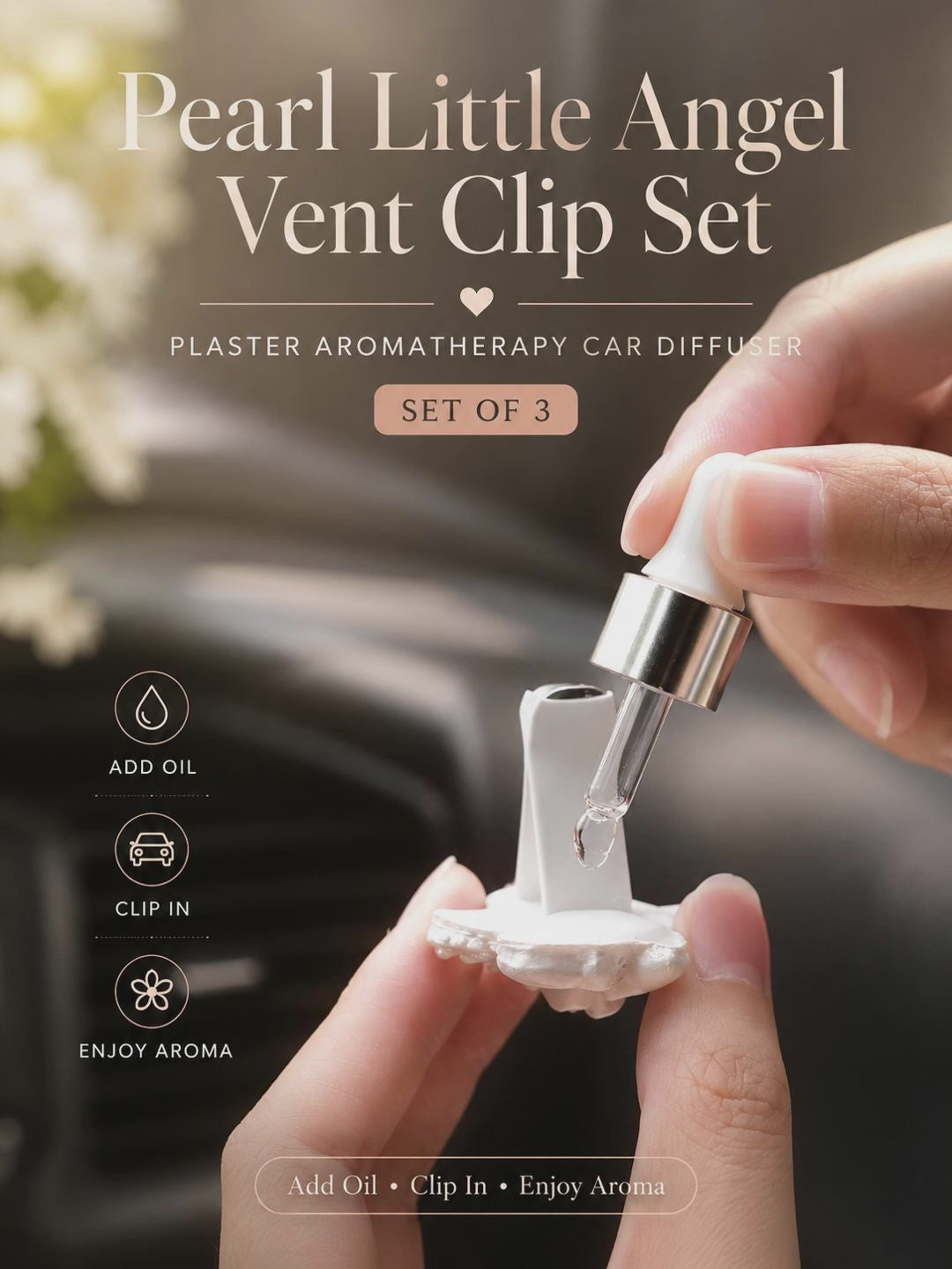 Pearlescent Cherub Car Vent Clips – Set of 3