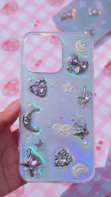 Bling Moon & Stars 3D Phone Case, Resin Phone Case, Glitter iPhone Case, Cute Phone Case for iPhone 12/13/14/15 Pro Max, OnePlus, Galaxy