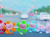 3pcs Chenille Piggy Flower Car Accessory, Cute Rainbow Flower Bobblehead Car Dashboard Decor, Cute Car Accessories Interior, Christmas Gift