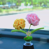 Crochet Carnations Car Dashboard Decor, Car Plant Bobblehead Dashboard Decor, Car Air Freshener, Boho Car Interior Accessories for Women