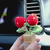 Crochet Strawberry Car Diffuser, Car Plant Vent Clip, Car Air Freshener, Flower Car Diffuser Bottle, Boho Car Interior Accessory for Women