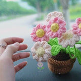 Crochet Daisy Car Accessories, Pink/White Daisy Potted Plant Car Dashboard Decor, Car Interior Accessory for Women, Pink Car Accessories