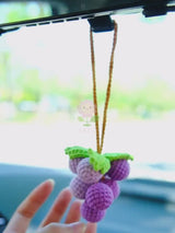 Grape Car Mirror Hanging Accessories, Crochet Purple Grapes Car Rear View Mirror Accessory, Car Mirror Charm Hanging Decor, Gifts for Her