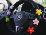 Ice Silk Steering Wheel Cover, Crochet Rainbow Flower Steering Wheel Cover, Cute Car Interior Accessory for Women, Boho Steering Wheel Cover