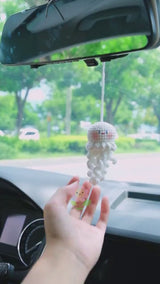 Crochet Jellyfish Car Mirror Hanging Accessories, Smiley Octopus Car Rear View Mirror Accessory, Anime Car Interior Accessory for Women/Teen