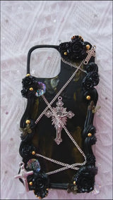 Decoden Phone Case, Black Baroque Phone Case, Cross/Rose/Chain 3D iPhone Case, Custom Phone Case for iPhone 11/12/13/14/15 Pro Max, Samsung