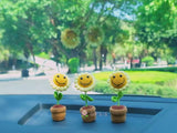 Crochet Smiley Sunflower Car Dashboard Decor, Cute Mini Potted Plant Car Dashboard Accessory, Boho Car Interior Accessory for Women