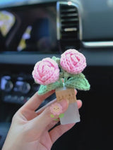 Crochet Roses Car Diffuser, Car Plant Vent Clip, Car Air Freshener, Flower Car Diffuser Bottle, Cute Car Accessories, Pink Car Accessories