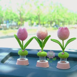 Crochet Tulip Car Dashboard Decor, Gradient Tulip Bobblehead Car Accessories, Cute Car Interior Accessories for Women, Car Air Freshener