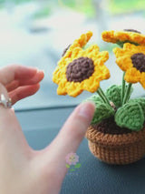 Sunflower Car Dashboard Decor, Crochet Sunflower Potted Plant Car Accessories, Boho Car Accessory for Women, Cute Car Accessories Interior