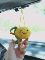 Crochet Lemon Doll Car Mirror Hanging Accessory, Smiley Lemon Car Rear View Mirror Accessory, Anime Car Interior Accessory  for Women/Teens