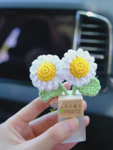 Crochet Daisy Car Diffuser, Car Plant Vent Clip, Car Air Freshener, Flower Car Diffuser Bottle, Boho Car Interior Accessory for Women