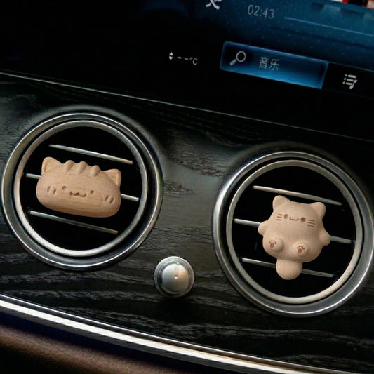 Wooden Cat Car Vent Clip Air Freshener