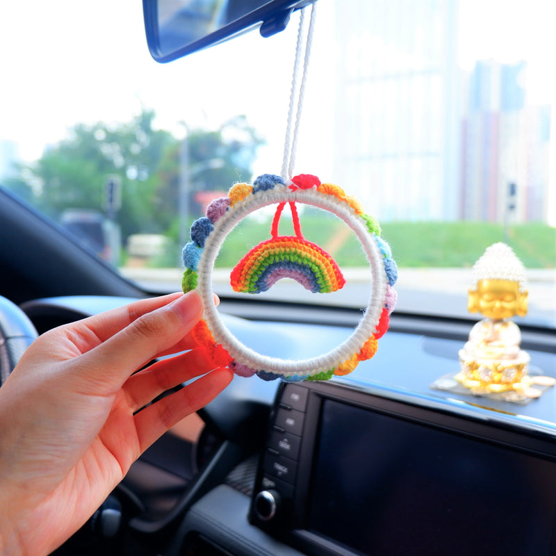 Crochet Car Mirror Hanging Accessories- Rainbow