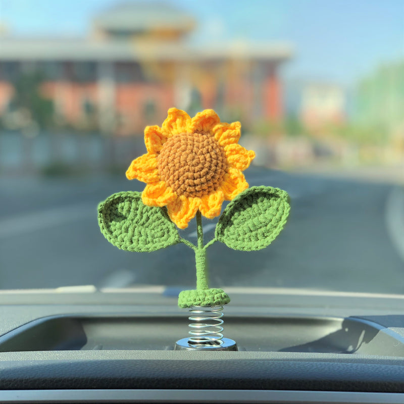 GFSISARTY Handmade Crochet Car Dashboard Ornaments- Sunflower