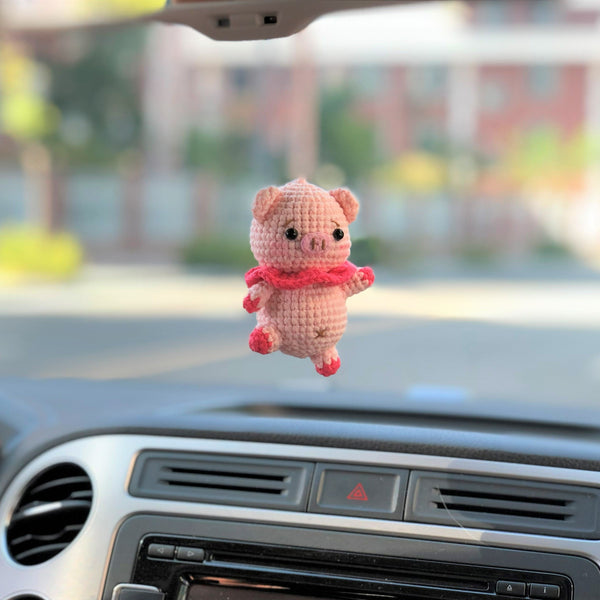 Crochet Car Mirror Hanging Accessory- Piggy