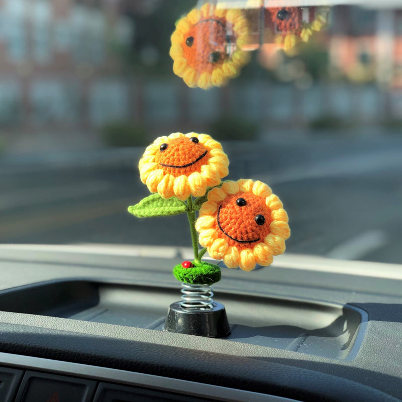 Crochet Car Dashboard Accessories- Smiley Sunflower