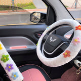 Crochet Flowers Fuzzy Steering Wheel Cover