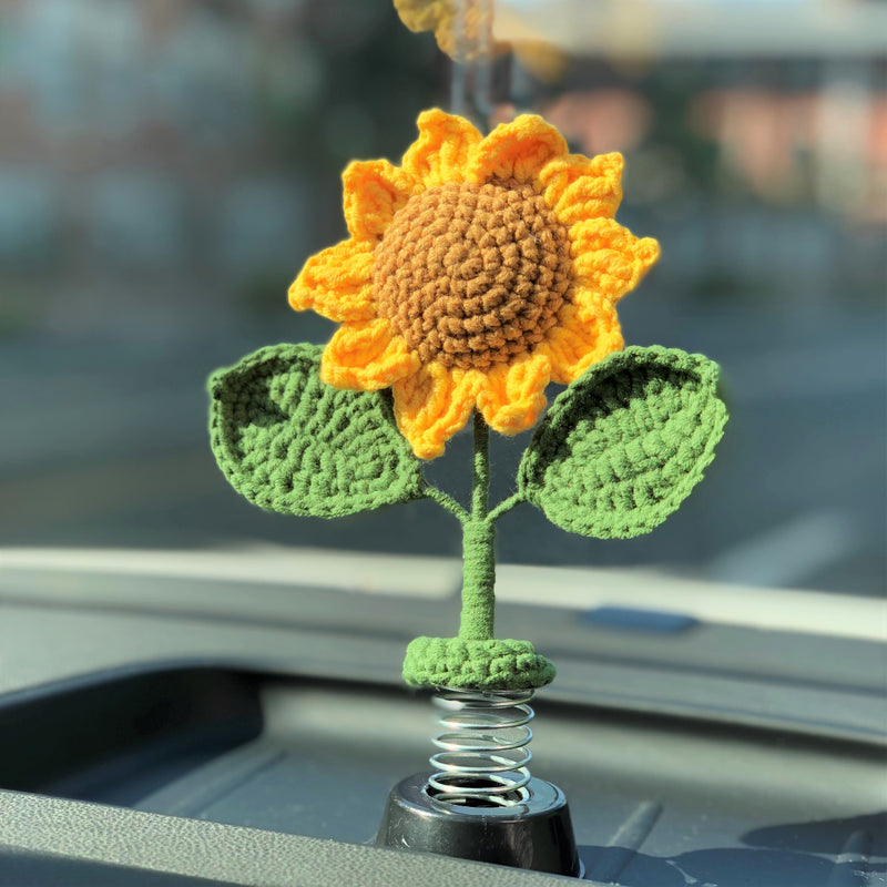 GFSISARTY Handmade Crochet Car Dashboard Ornaments- Sunflower