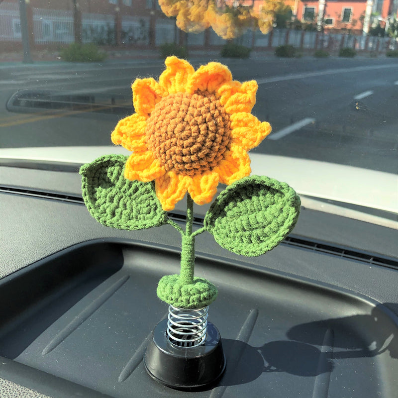 GFSISARTY Handmade Crochet Car Dashboard Ornaments- Sunflower