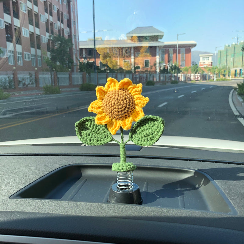 GFSISARTY Handmade Crochet Car Dashboard Ornaments- Sunflower