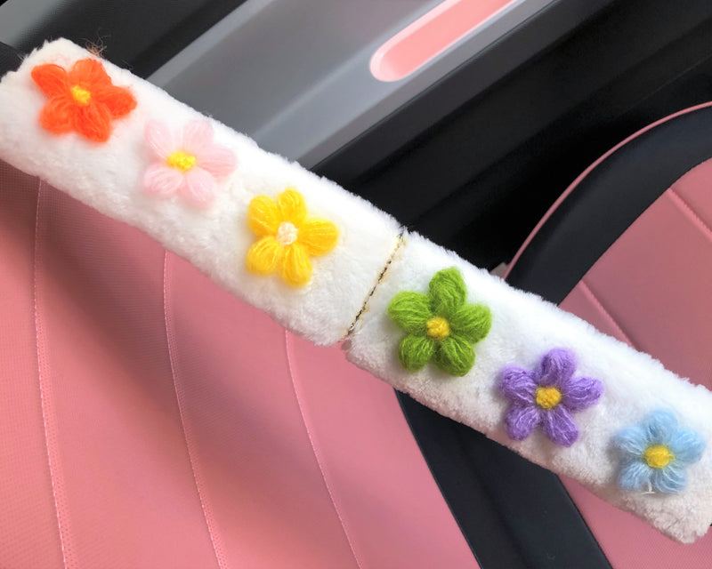 Crochet Flowers Fuzzy Steering Wheel Cover