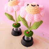 Crochet Car Dashboard Accessories- Pink Smiley Sunflower