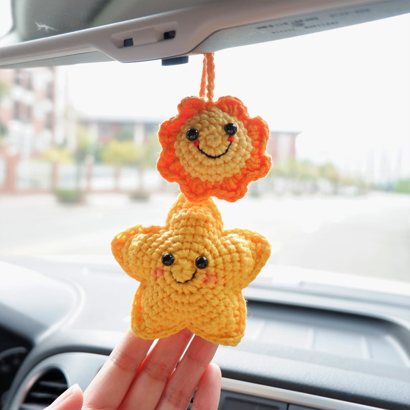 Crochet Car Hanging Accessories- Smiley Sun & Star