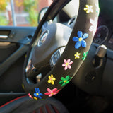 Embroidered Flowers Steering Wheel Cover