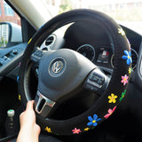 Embroidered Flowers Steering Wheel Cover