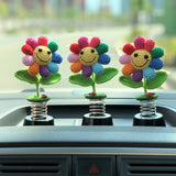 Crochet Car Dashboard Decor- Rainbow Sunflowers