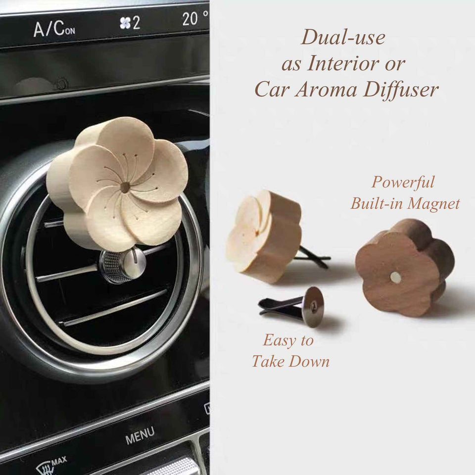 3Pcs wooden flower vent clips for cute car interior fragrance