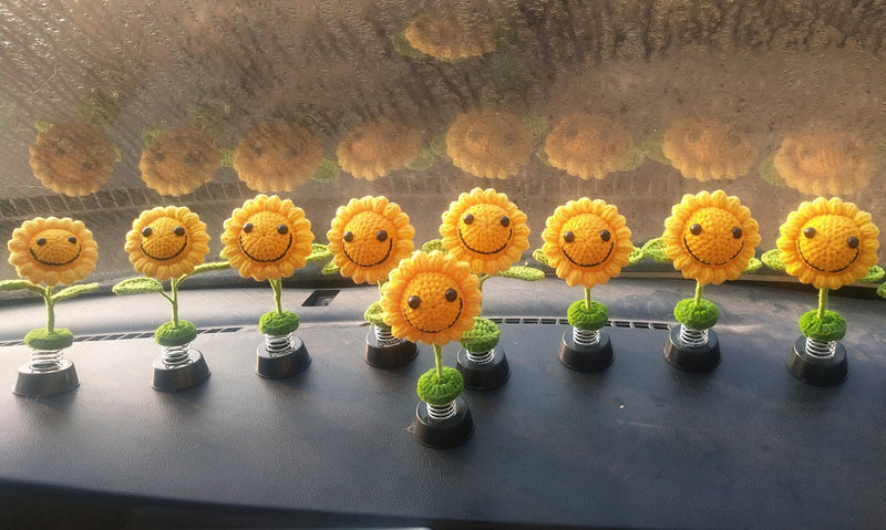 Crochet Car Dashboard Accessories- Smiley Sunflower