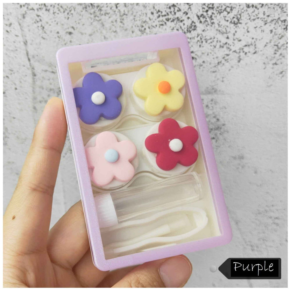 Green daisy flower contact lens case pair for cute travel accessories