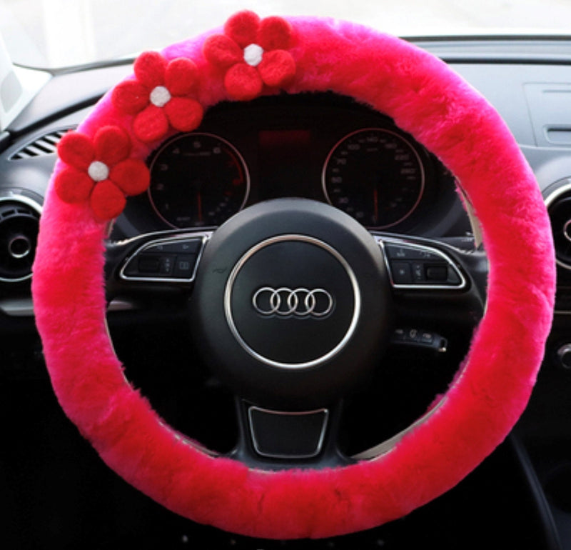 Wool Felt Flowers Fluffy Steering Wheel Cover