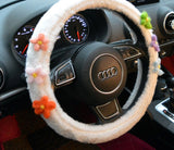 Crochet Flowers Fuzzy Steering Wheel Cover