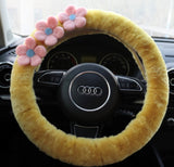 Wool Felt Flowers Fluffy Steering Wheel Cover