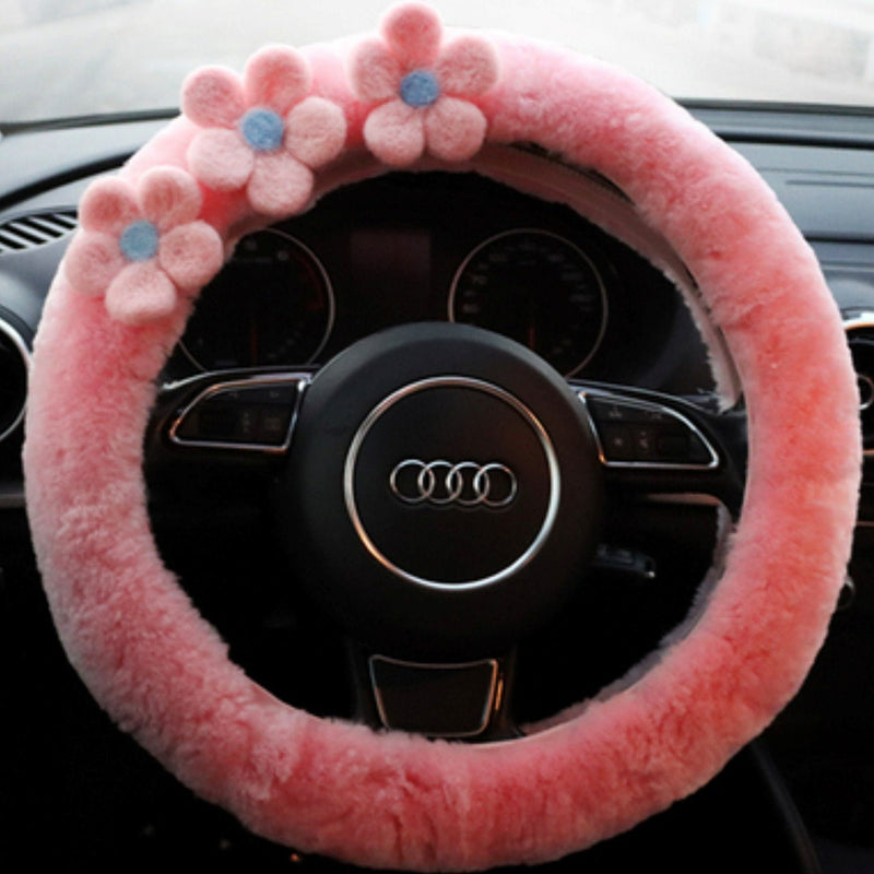 Wool Felt Flowers Fluffy Steering Wheel Cover